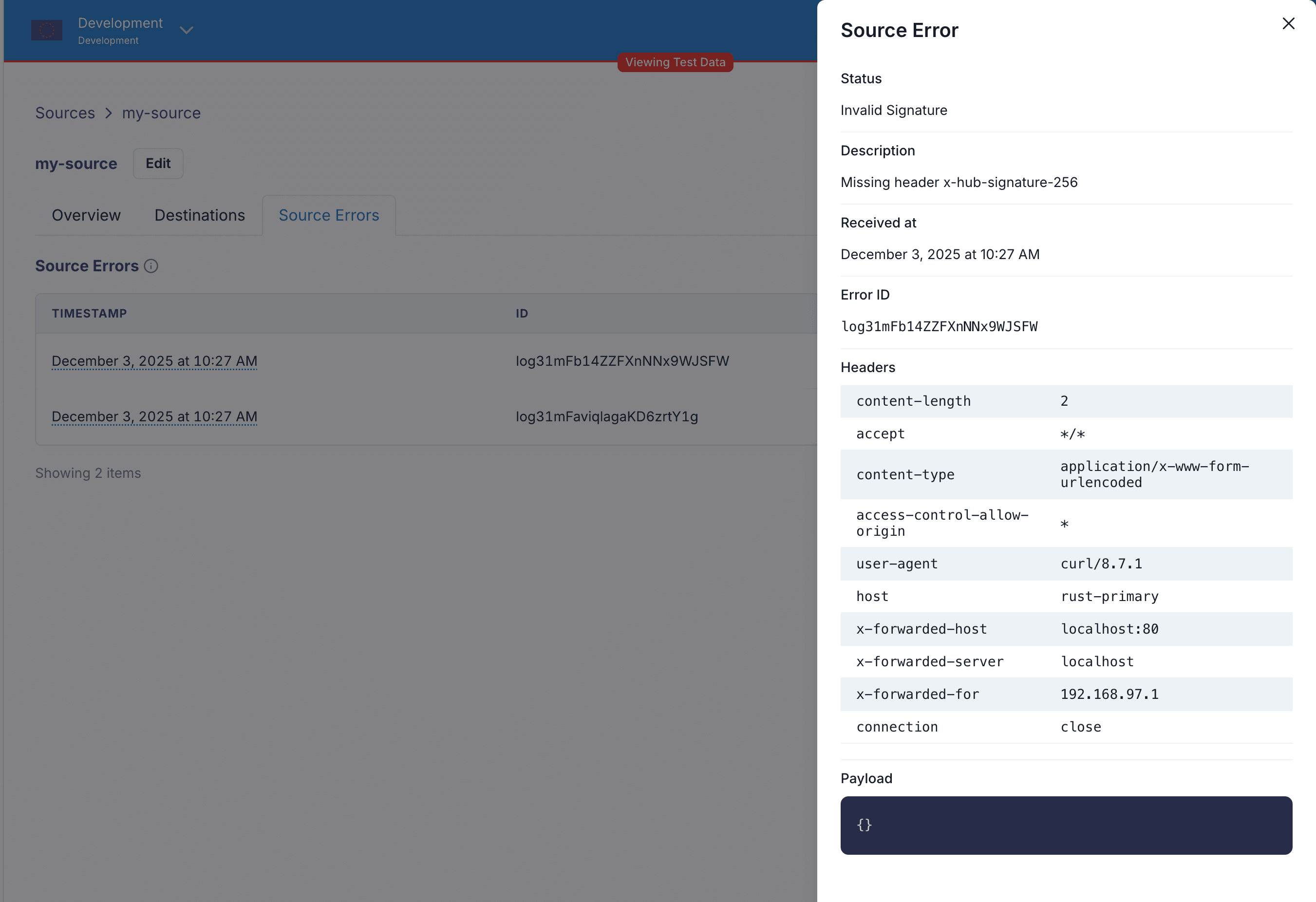 Source Error details